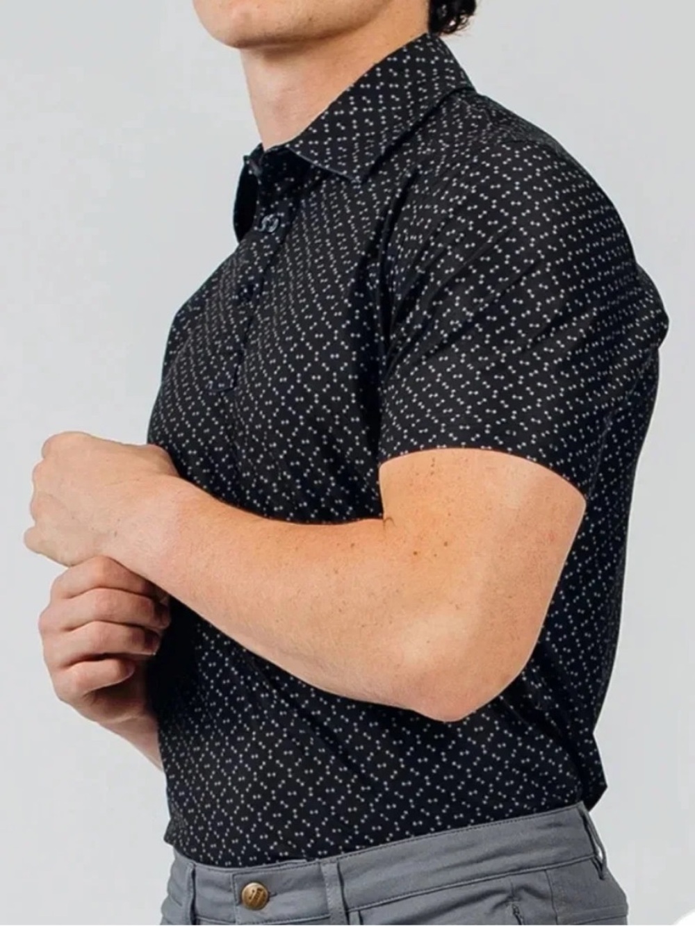 Barbell Apparel Isolate Polo Shirt Print Performance Golf Dumbbell Pattern Black